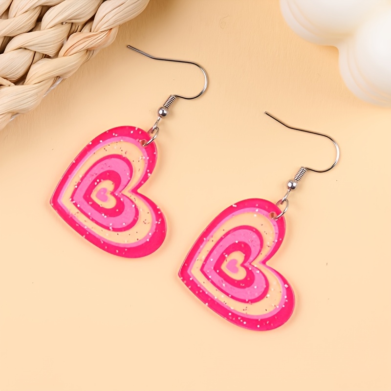 2pcs Valentine's Day Glitter Heart Acrylic Earrings Set